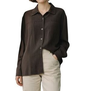 Chicos Shirt Jacket Women L Chocolate Brown Button Pockets Modern Travel Shacket